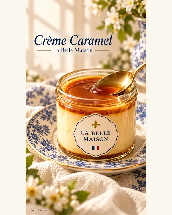 Đợi chiếc thìa đi qua lớp caramel.